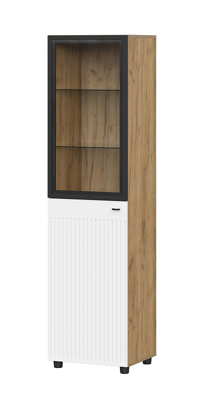 Пенал SV-МЕБЕЛЬ (МС Милан К) Дуб Золотой/Черный/Белый Матовый, со стеклом - фото