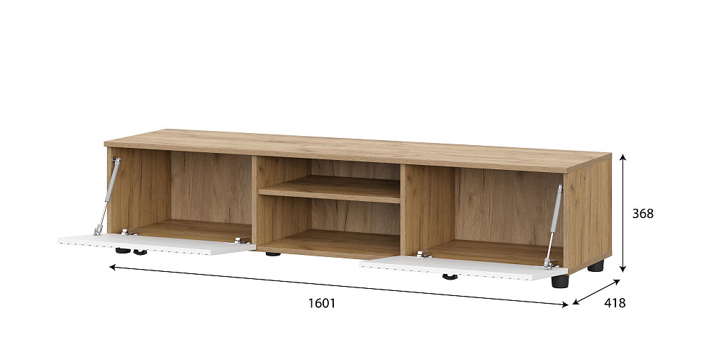 Тумба для ТВ SV-МЕБЕЛЬ (МС Милан К) Дуб Золотой/Белый матовый, со створками и нишей - фото3