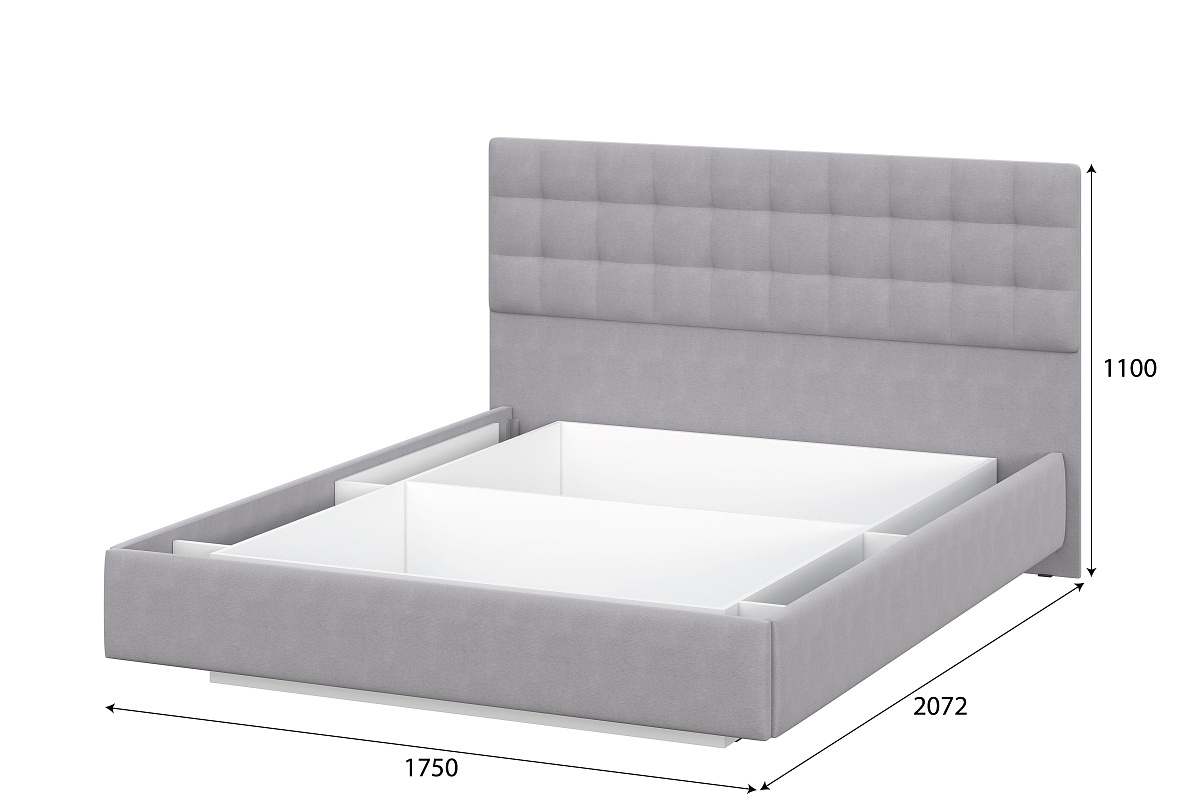 Кровать двойная SV-МЕБЕЛЬ К №2 (Универсальная 1.6х2.0) Серия 2 Белый/Серый ткань/Квадро Серый ткань - фото2