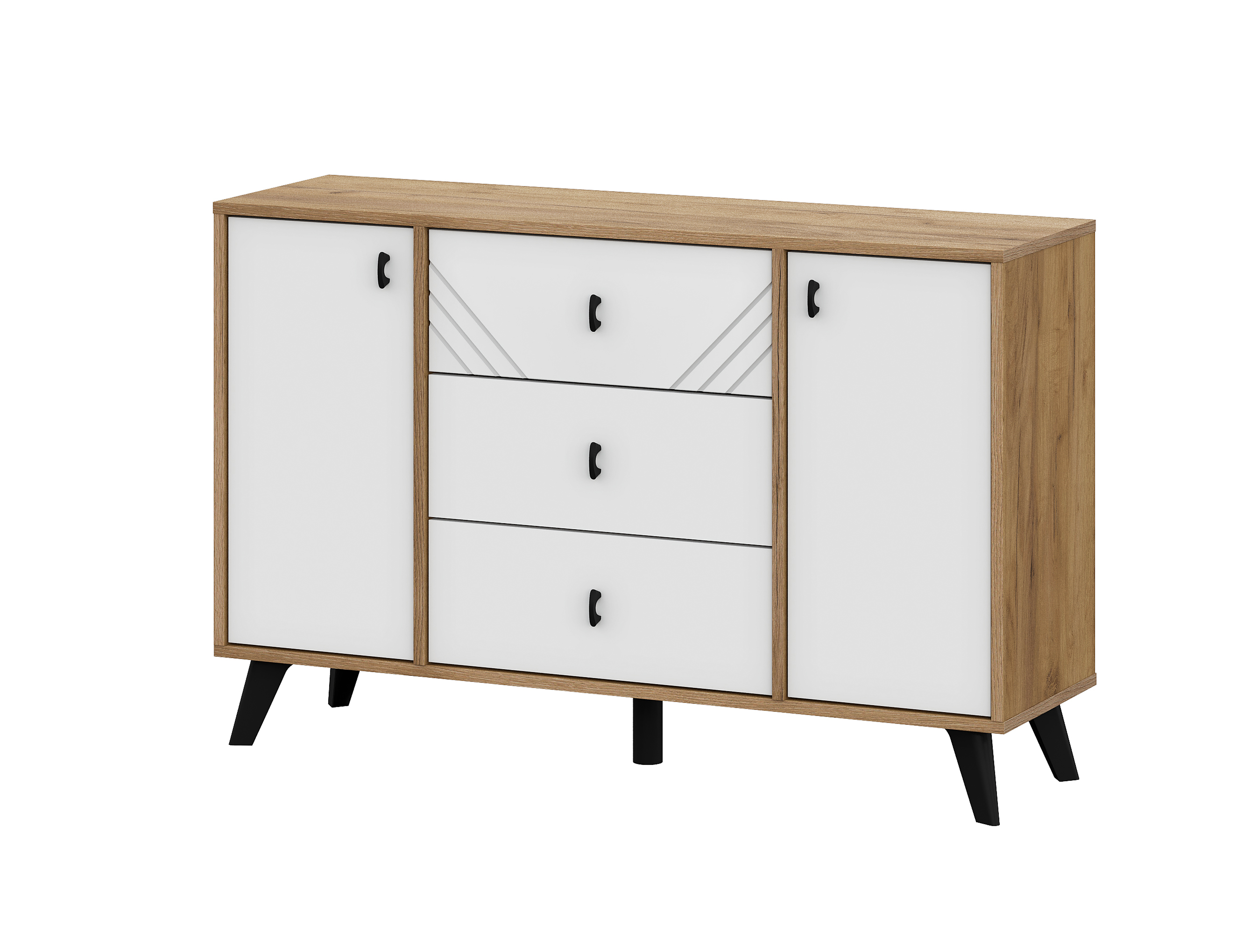 Комод NN Мебель (МС Байкал К) Дуб Золотой/Белый матовый, 3 ящика 2 створки - фото