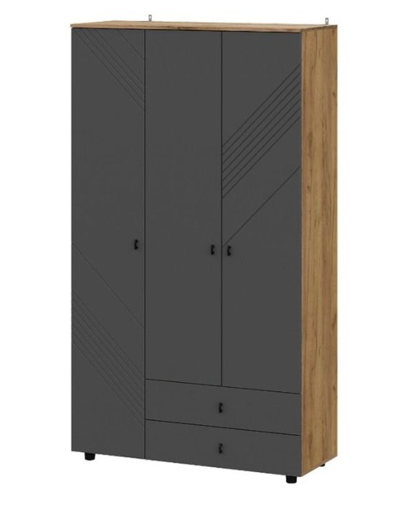 Шкаф NN Мебель (МС Байкал К) Дуб Золотой/Графит, трехстворчатый (с ящиками) (SAFE) - фото