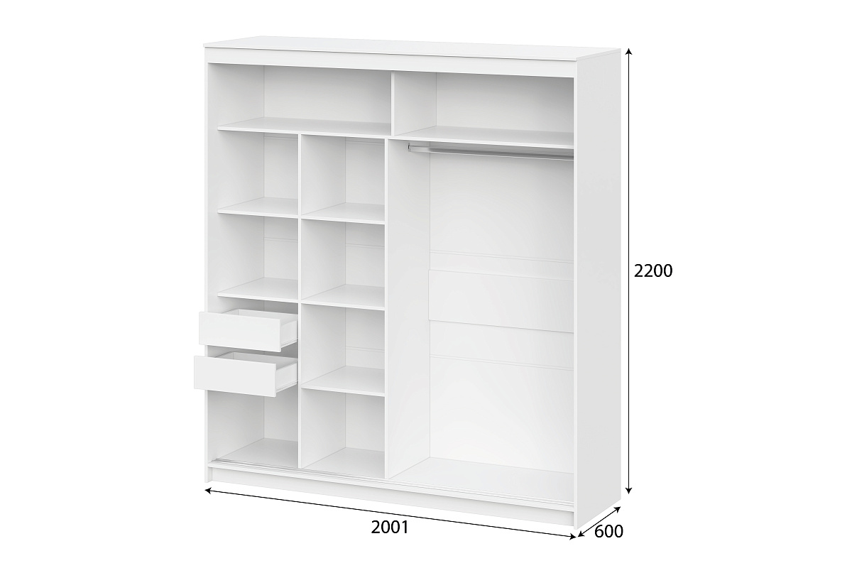 Шкаф-купе NN Мебель К ШКП-3 (2,0) Белый текстурный (серия 2) - фото2