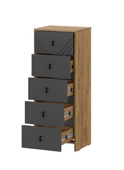 Комод NN Мебель (МС Байкал К) Дуб Золотой/Графит, 5 ящиков - фото