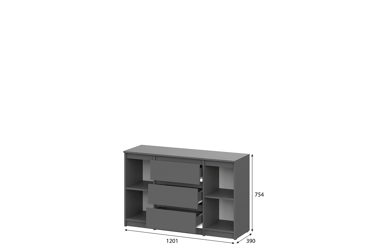 Комод NN Мебель (МС Денвер К) Графит серый (серия 2), 3 ящ., 2 ств. - фото2