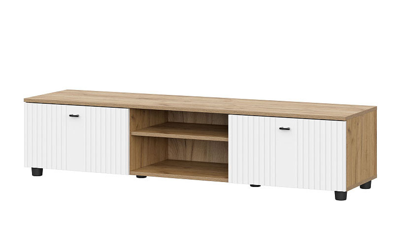 Тумба для ТВ SV-МЕБЕЛЬ (МС Милан К) Дуб Золотой/Белый матовый, со створками и нишей - фото