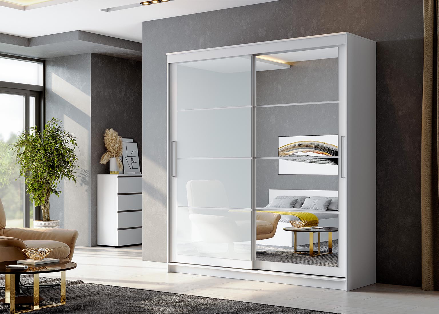 Шкаф-купе NN Мебель К ШКП-3 (2,0) Белый текстурный (серия 2) - фото4