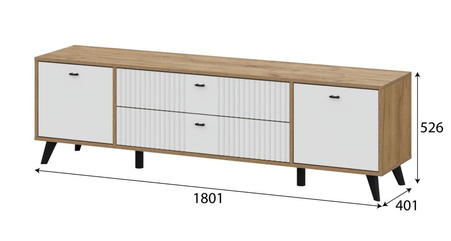 Тумба для ТВ SV-МЕБЕЛЬ (МС Милан К) Дуб Золотой/Белый матовый, с ящиками - фото3