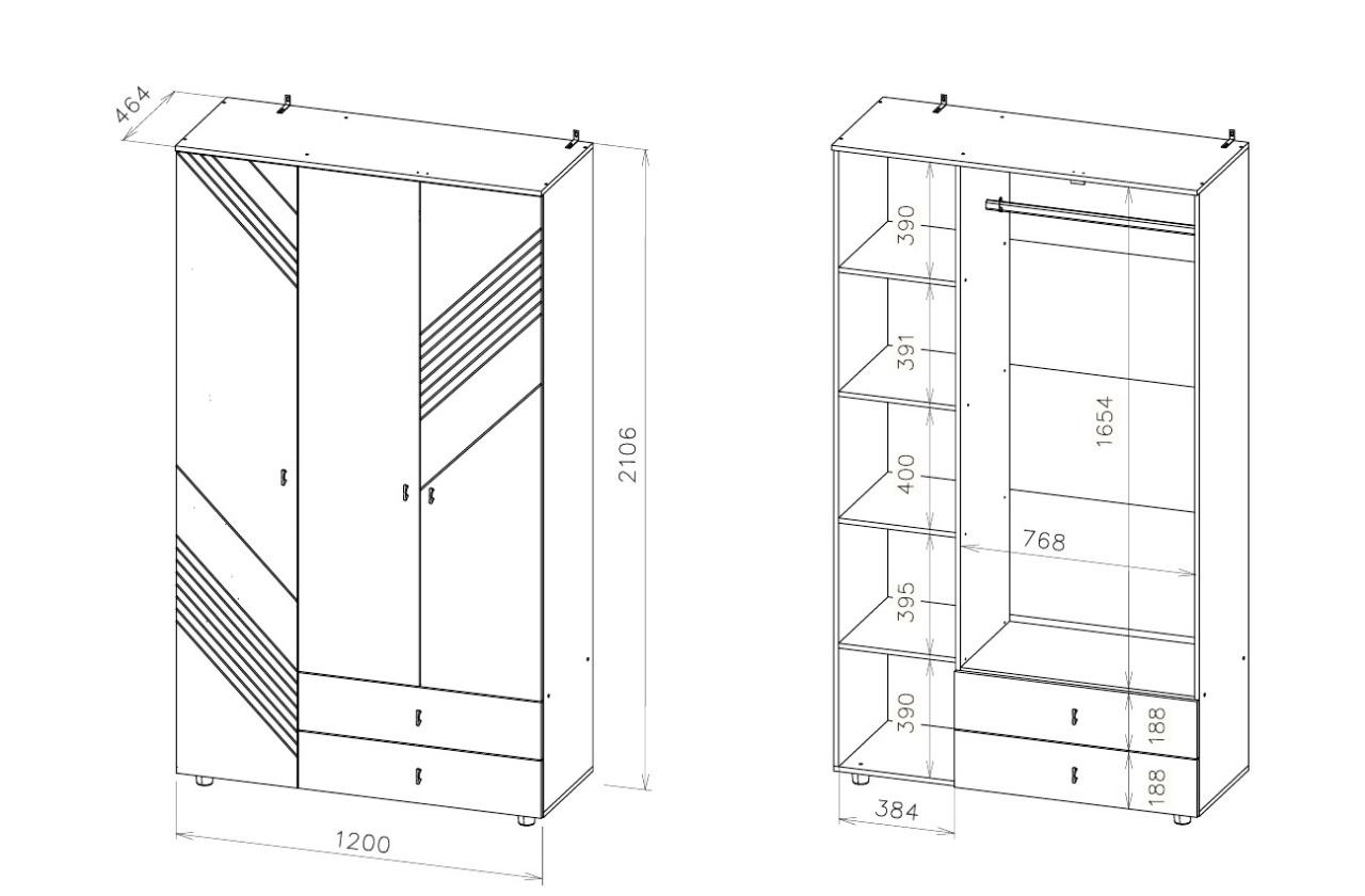 Шкаф NN Мебель (МС Байкал К) Дуб Золотой/Графит, трехстворчатый (с ящиками) (SAFE) - фото2
