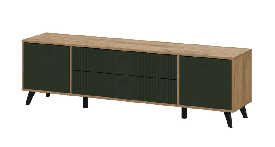 Тумба для ТВ SV-МЕБЕЛЬ (МС Милан К) Дуб Золотой/Олива Софт, с ящиками - фото