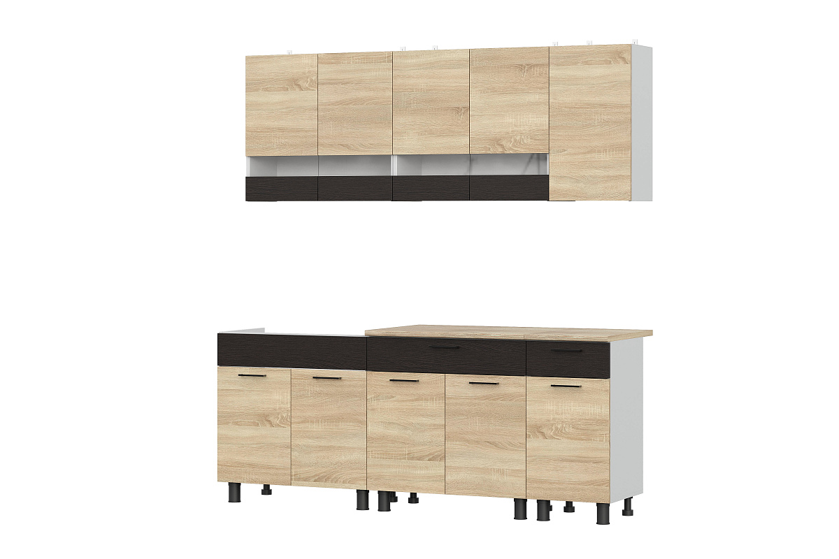 Кухонный гарнитур NN Мебель "КГ-2" Серия 2 (2,0 м) Белый/Дуб Венге/Дуб Сонома - фото2