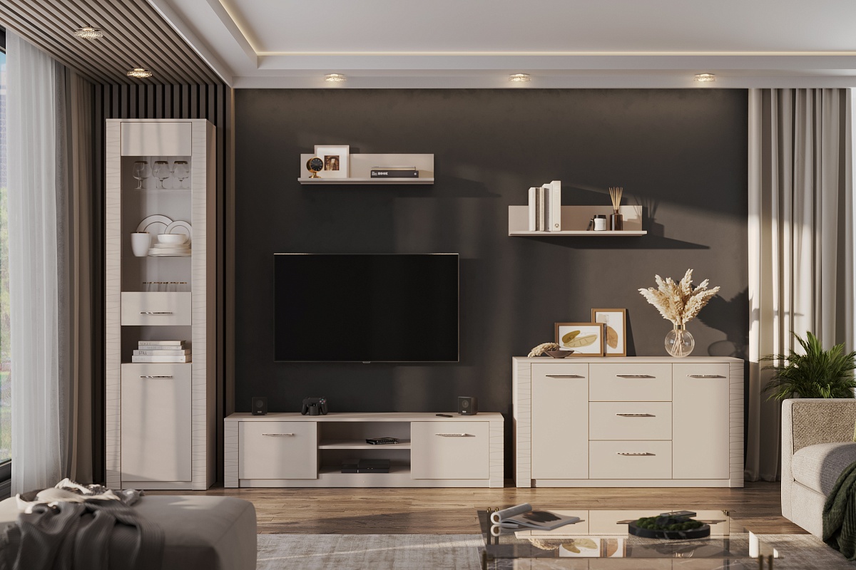 Пенал NN Мебель (МС Калипсо К) Меланж, со стеклом  - фото3