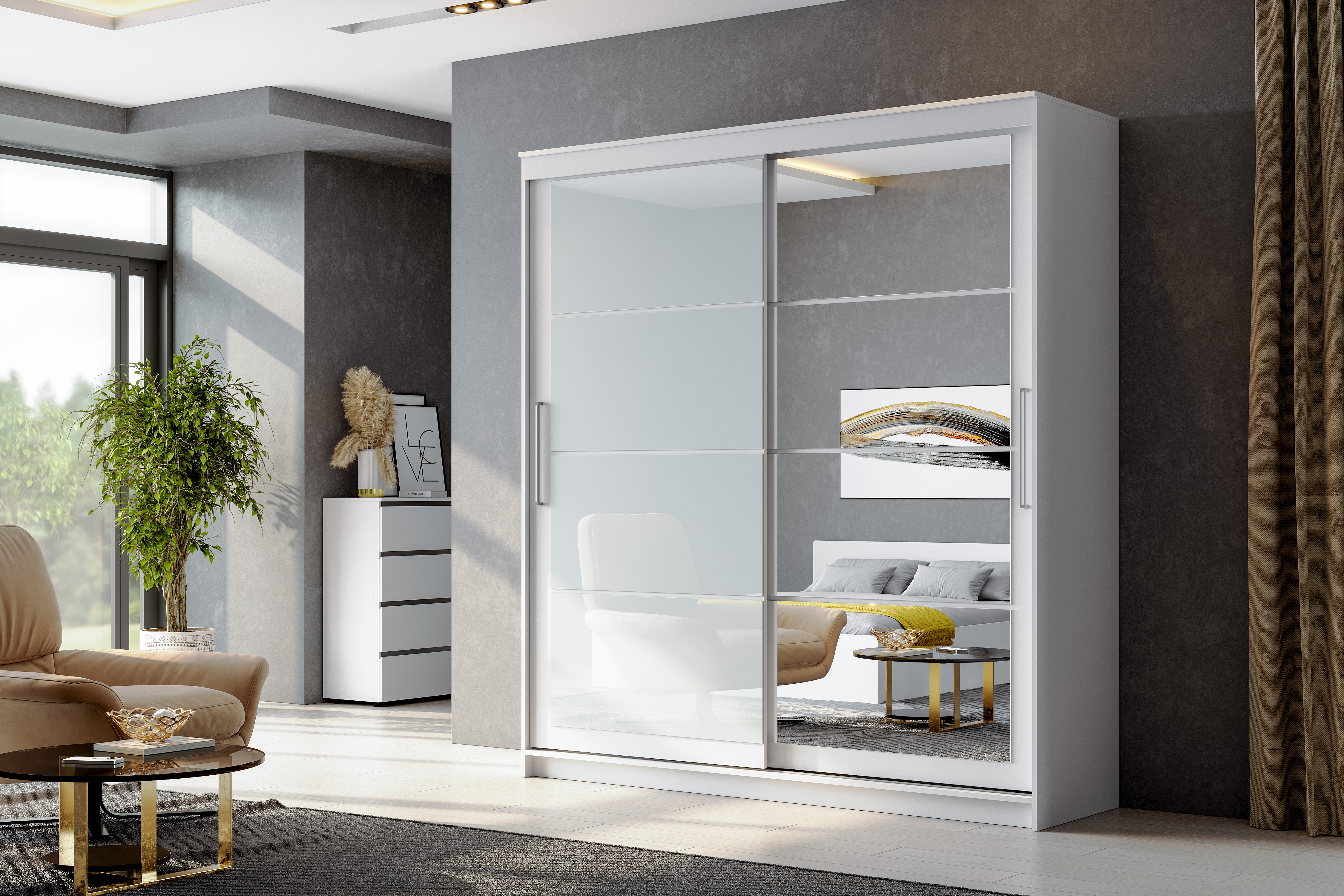 Шкаф-купе NN Мебель К ШКП-3 (1,6) Белый текстурный (серия 2) - фото4