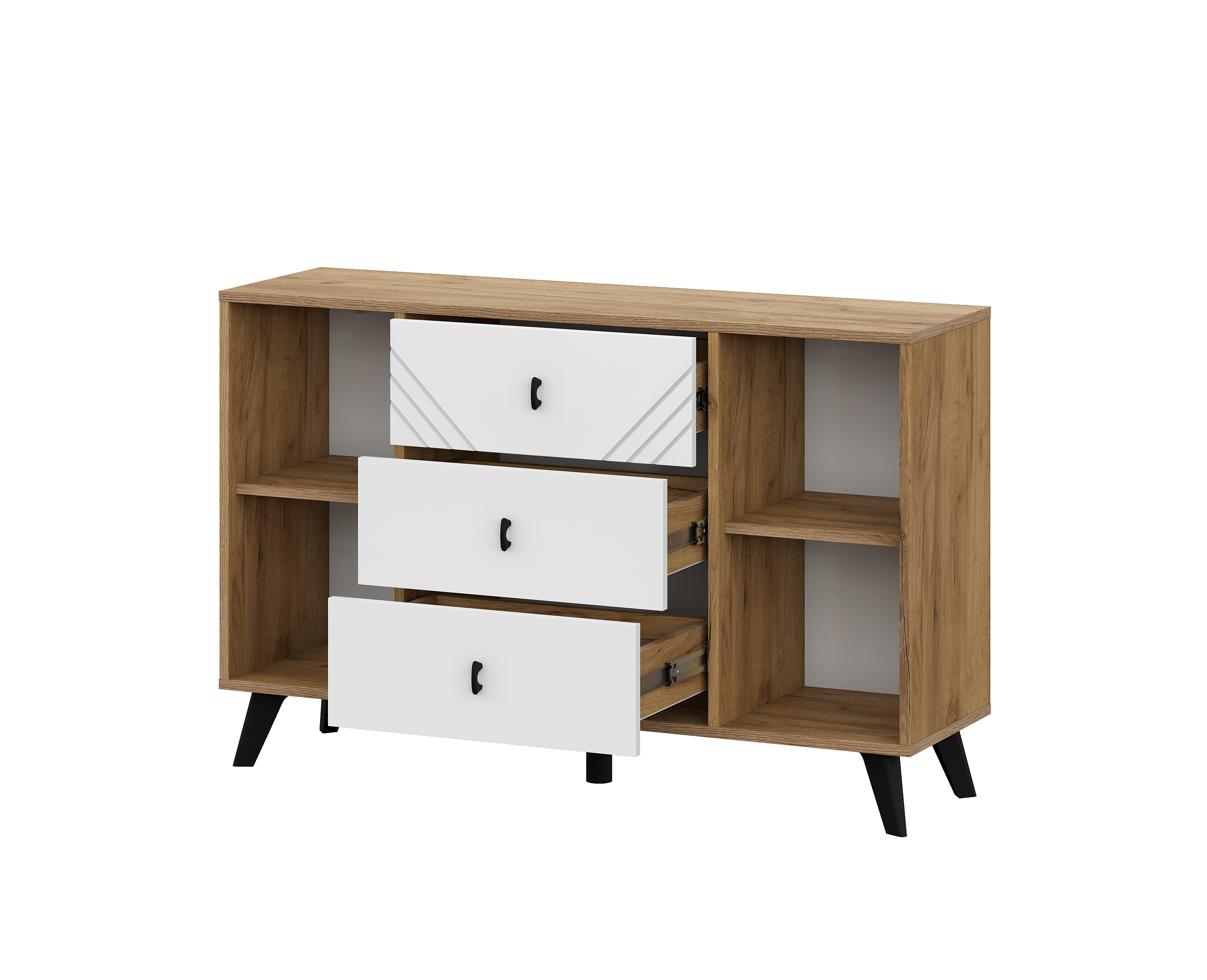 Комод NN Мебель (МС Байкал К) Дуб Золотой/Белый матовый, 3 ящика 2 створки - фото2