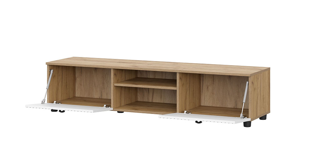 Тумба для ТВ SV-МЕБЕЛЬ (МС Милан К) Дуб Золотой/Белый матовый, со створками и нишей - фото2