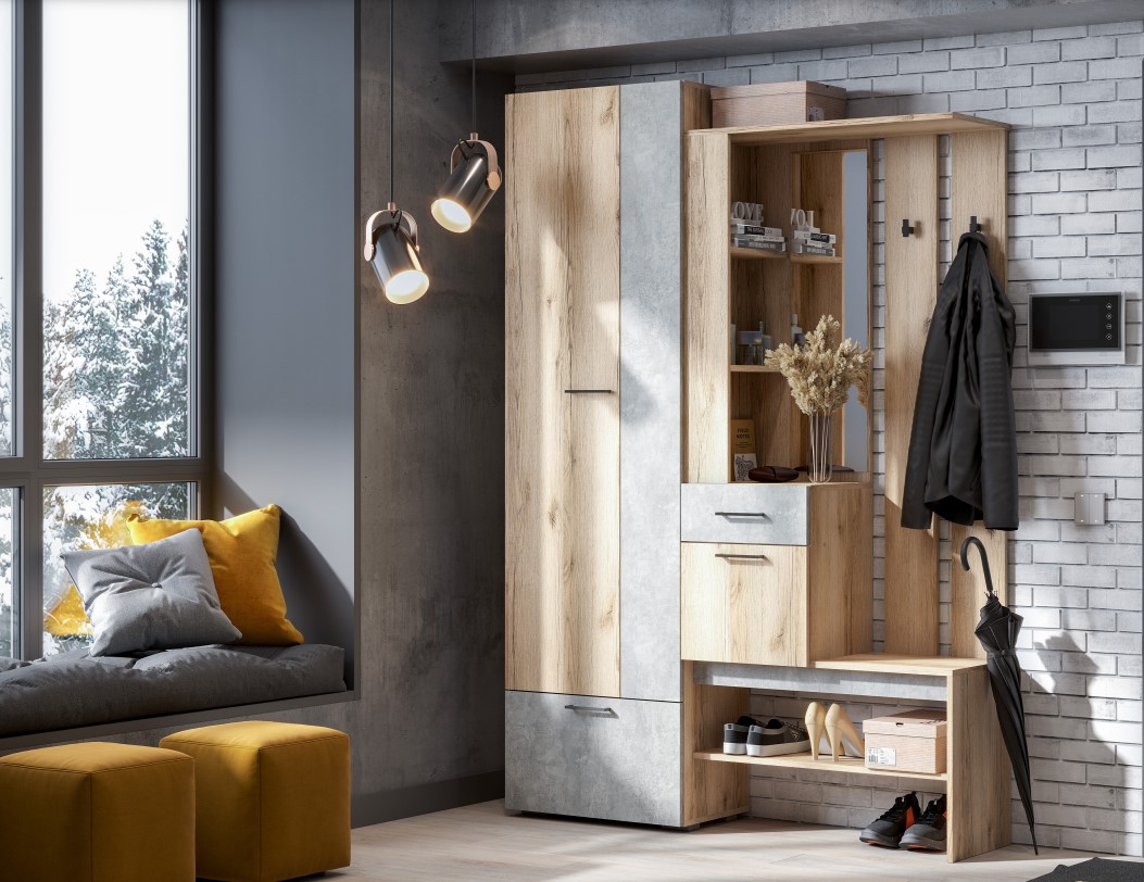 Прихожая SV-МЕБЕЛЬ "Фаворит 1 К" Дуб Делано/Цемент Светлый - фото