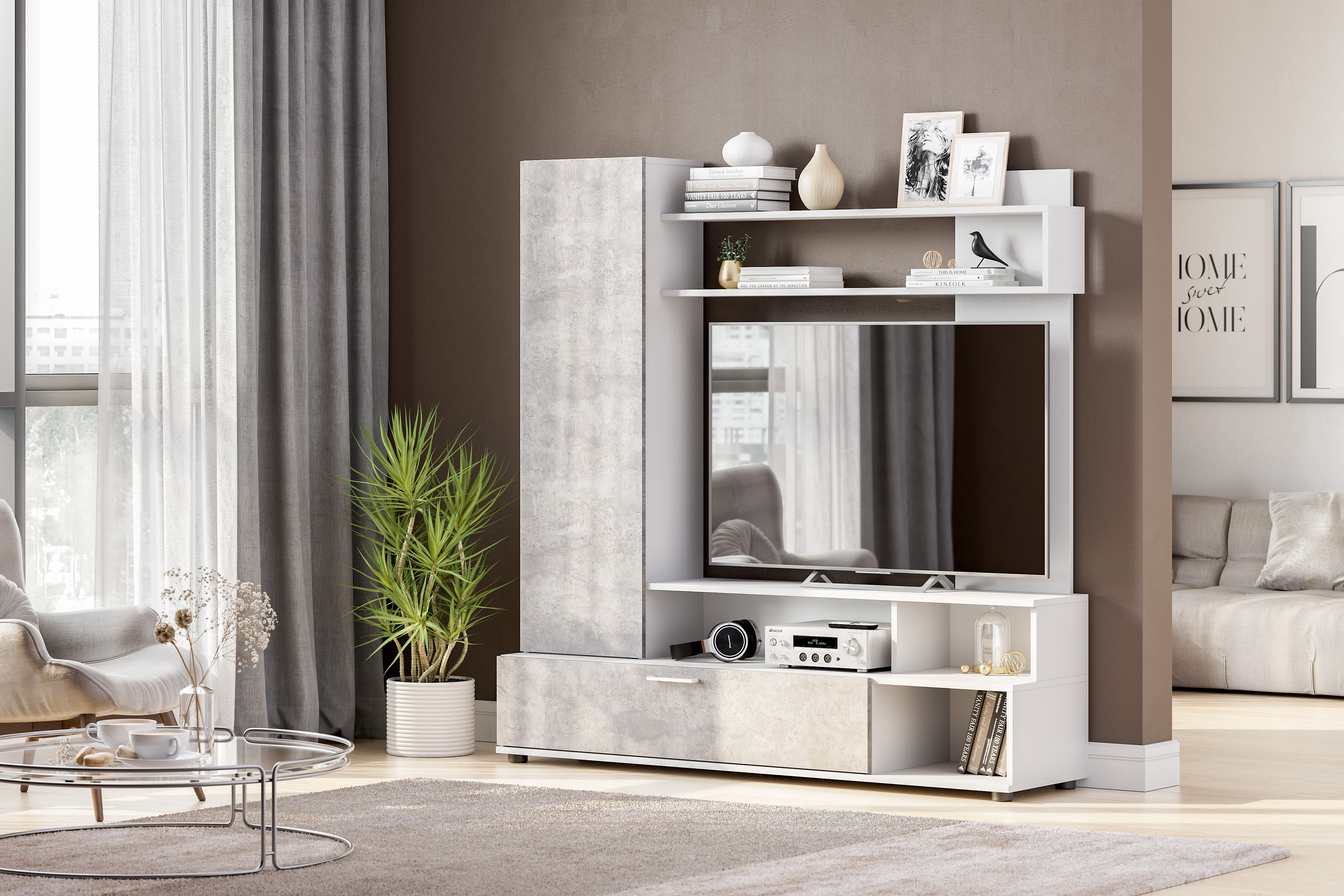 Мебель для гостиной К NN Мебель МГС 9 Белый/Цемент светлый - фото4