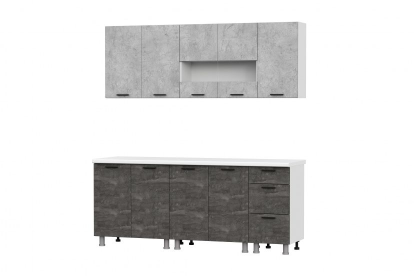 Кухонный гарнитур SV-МЕБЕЛЬ "Модус" без столешницы (2,0 м) Белый/Цемент светлый/Камень т. - фото3