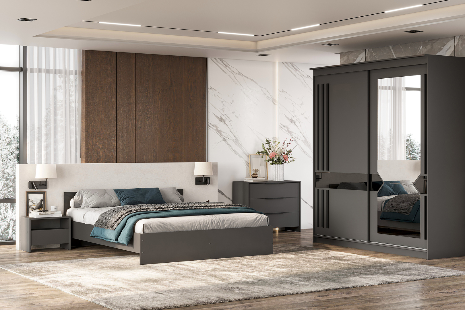 Шкаф-купе NN Мебель К №25 (2,0 м) Блэк ЛАЙТ Графит серый/Лакобель/Черный матовый - фото2