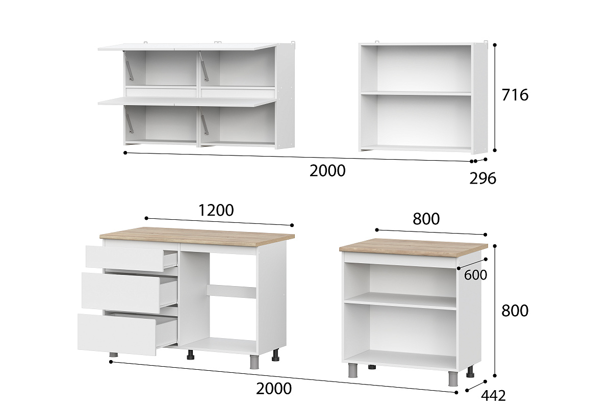 Кухонный гарнитур NN Мебель "Токио" Серия 3 (2,0 м)  Белый текстурный/Дуб Сонома - фото3