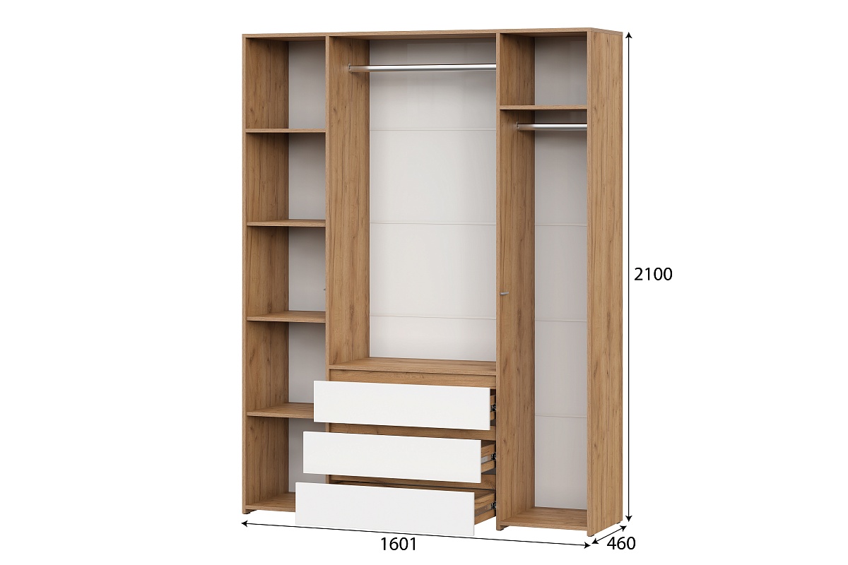 Шкаф NN Мебель (МС Некст К) Дуб Золотой/Белый, комбинированный четырехстворчатый - фото2