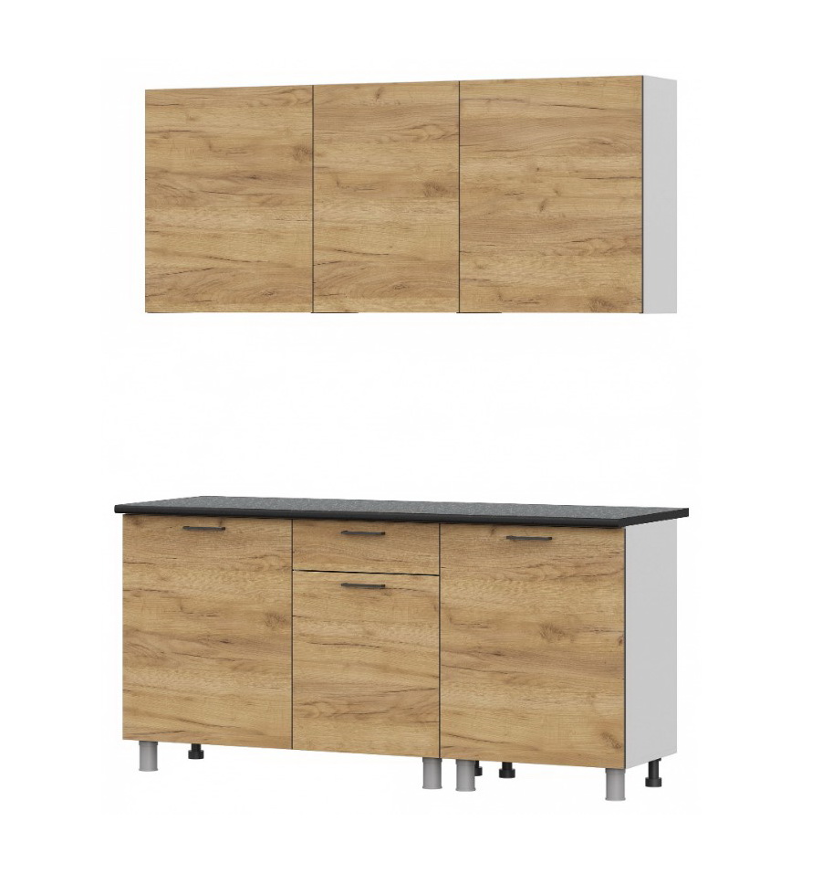 Кухонный гарнитур SV-МЕБЕЛЬ "Лаванда" Серия 2 (1,7 м) Белый/Дуб Золотой/Чёрный матовый - фото2