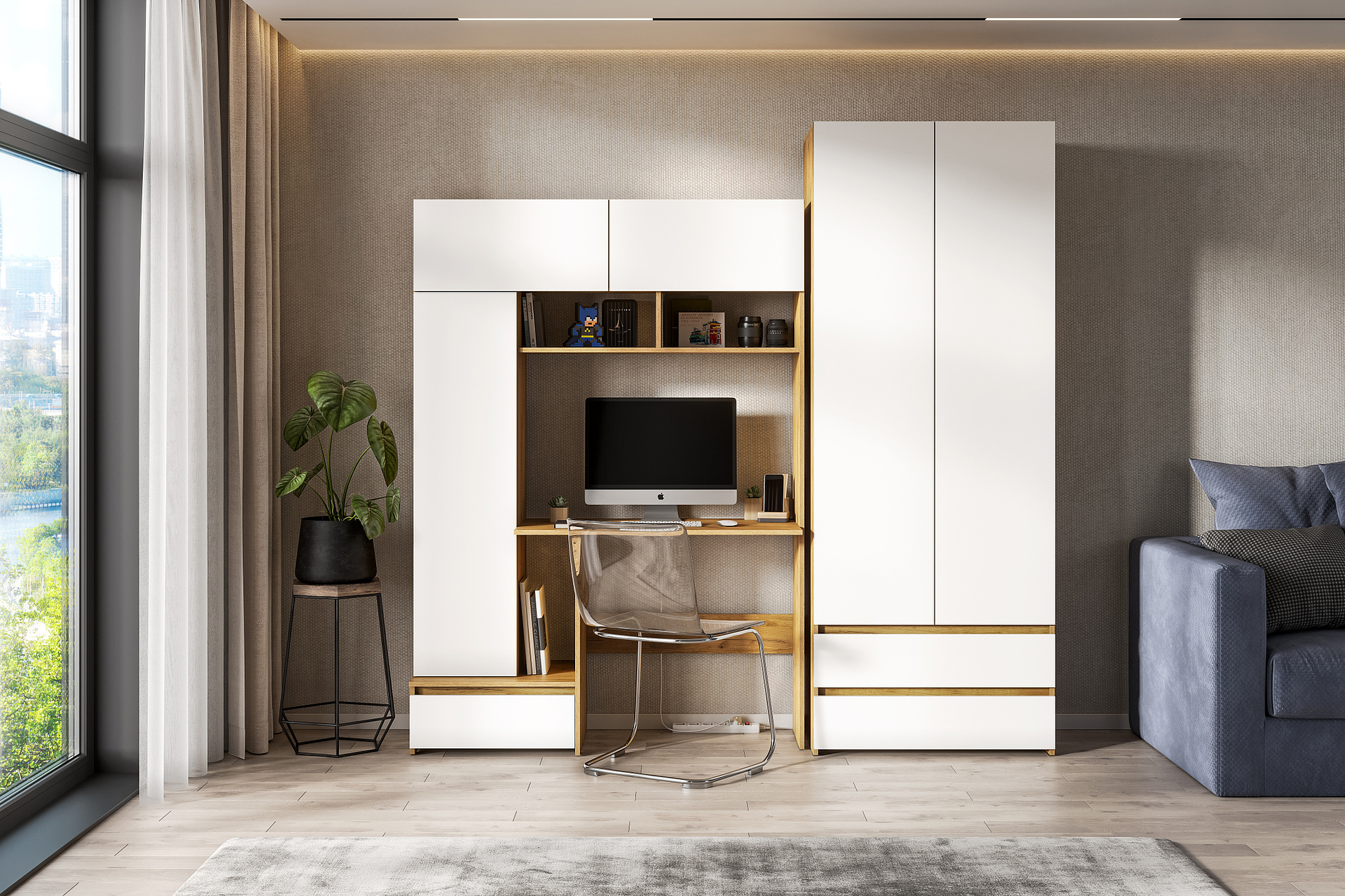 Стол компьютерный NN Мебель (МС Некст К) Дуб Золотой/Белый - фото2