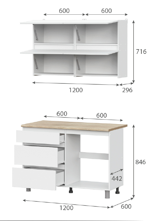 Кухонный гарнитур NN Мебель "Токио" Серия 3 (1,2 м) Белый текстурный/Дуб Сонома - фото3