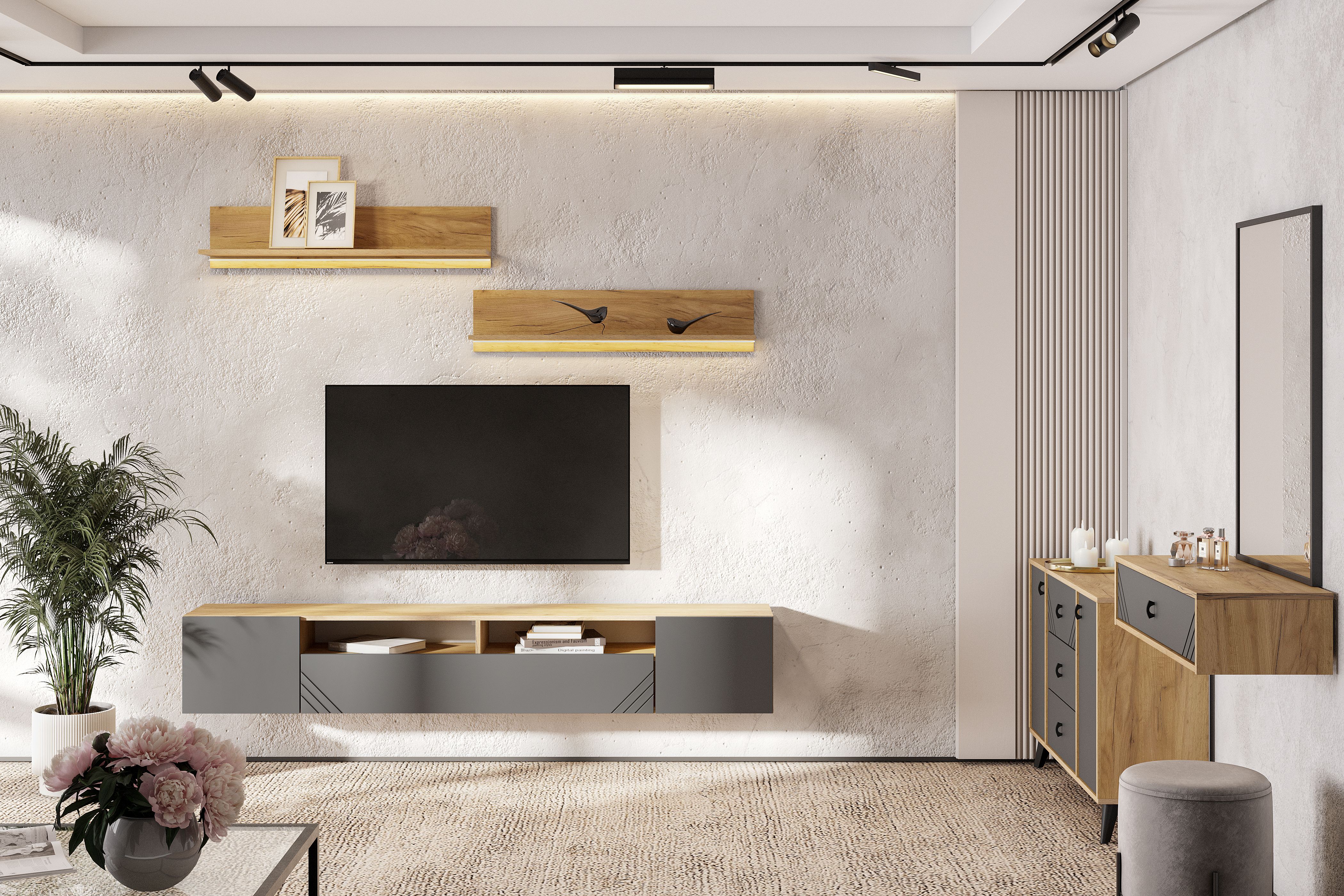 Стол туалетный NN Мебель (МС Байкал К) Дуб Золотой/Графит (навесной) - фото3