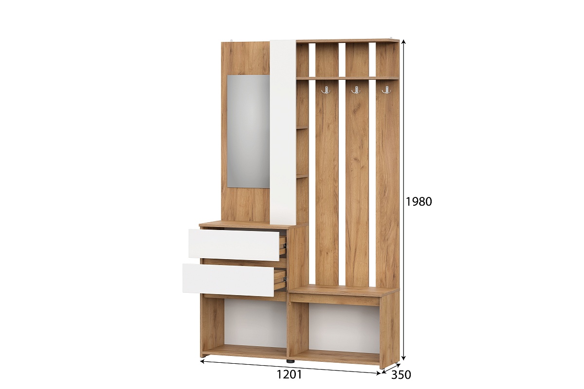 Вешалка NN Мебель (МС Некст К) Дуб Золотой/Белый, с зеркалом - фото2