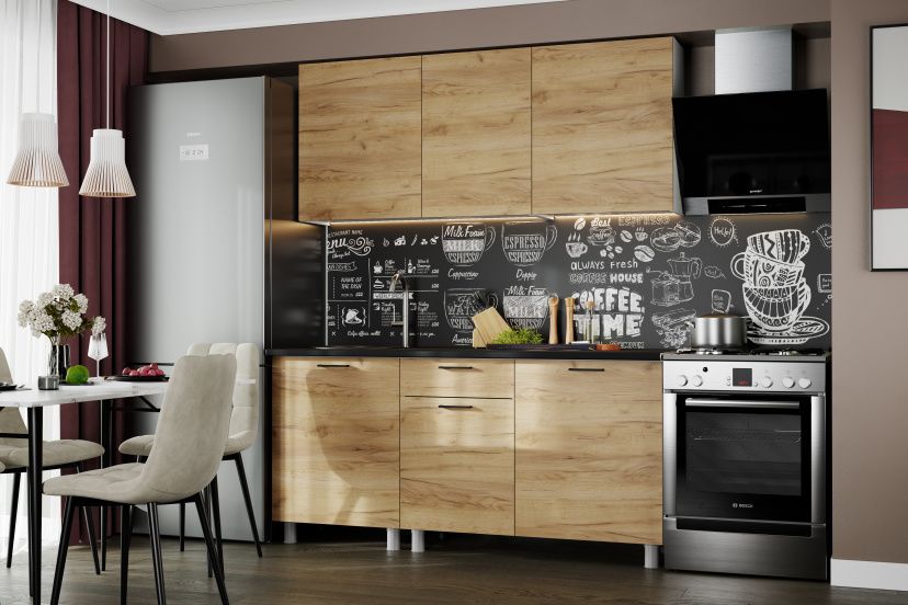 Кухонный гарнитур SV-МЕБЕЛЬ "Лаванда" Серия 2 (1,7 м) Белый/Дуб Золотой/Чёрный матовый - фото