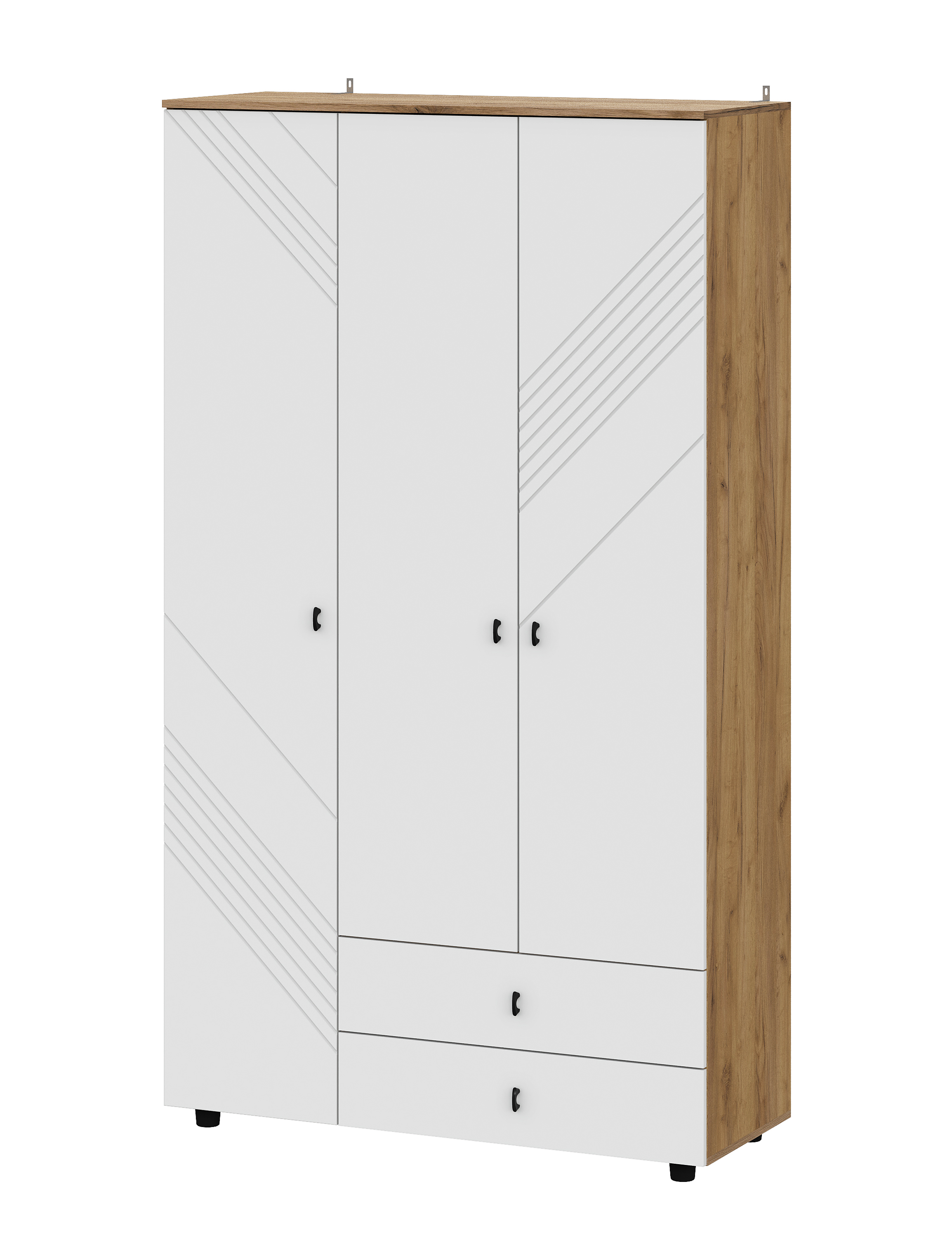 Шкаф NN Мебель (МС Байкал К) Дуб Золотой/Белый матовый, трехстворчатый (с ящиками) (SAFE) - фото