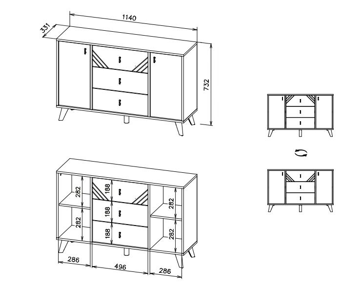 Комод NN Мебель (МС Байкал К) Дуб Золотой/Белый матовый, 3 ящика 2 створки - фото3