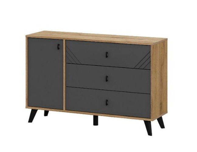 Комод NN Мебель (МС Байкал К) Дуб Золотой/Графит, 3 ящика (со створкой) (SAFE) - фото