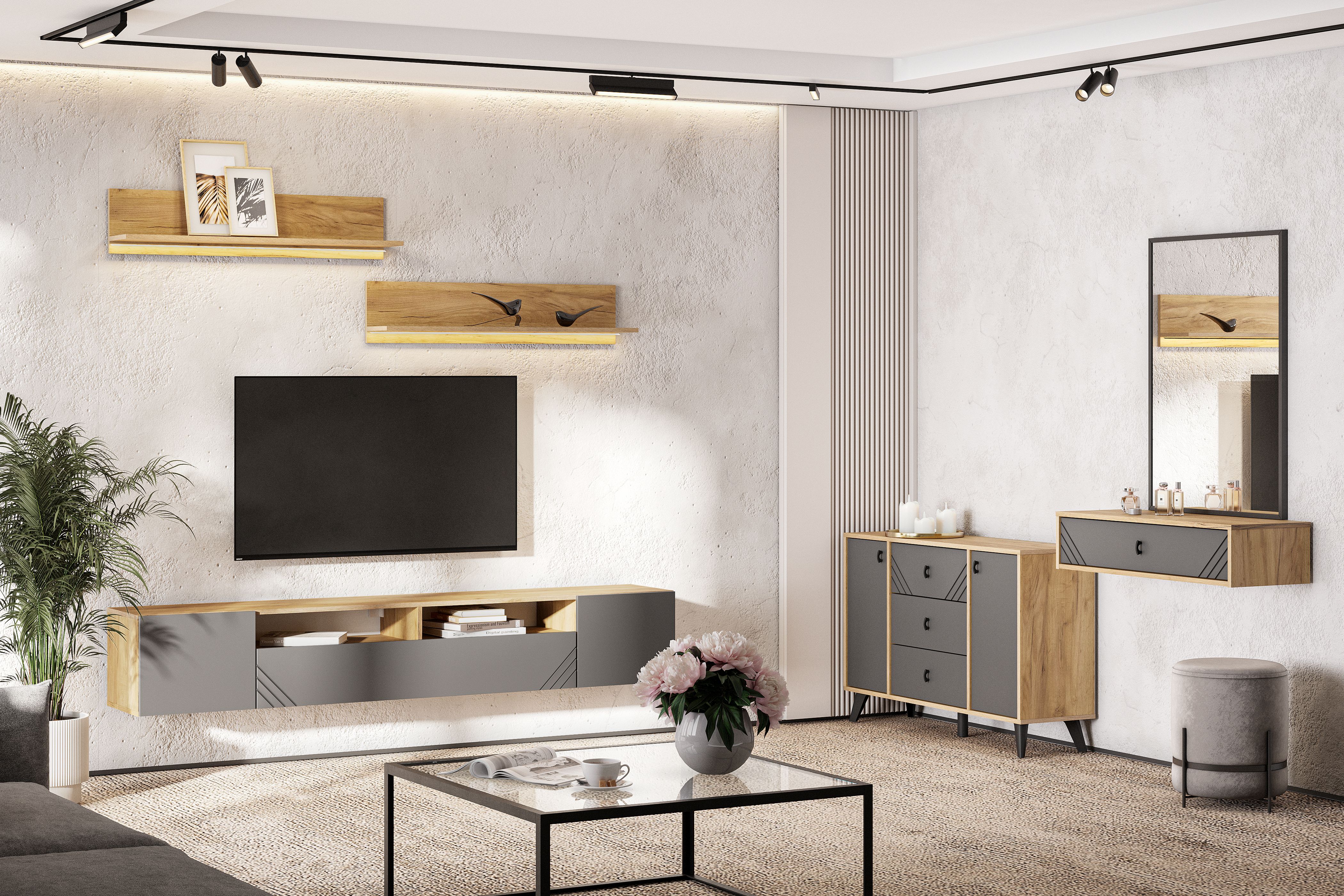 Стол туалетный NN Мебель (МС Байкал К) Дуб Золотой/Графит (навесной) - фото4