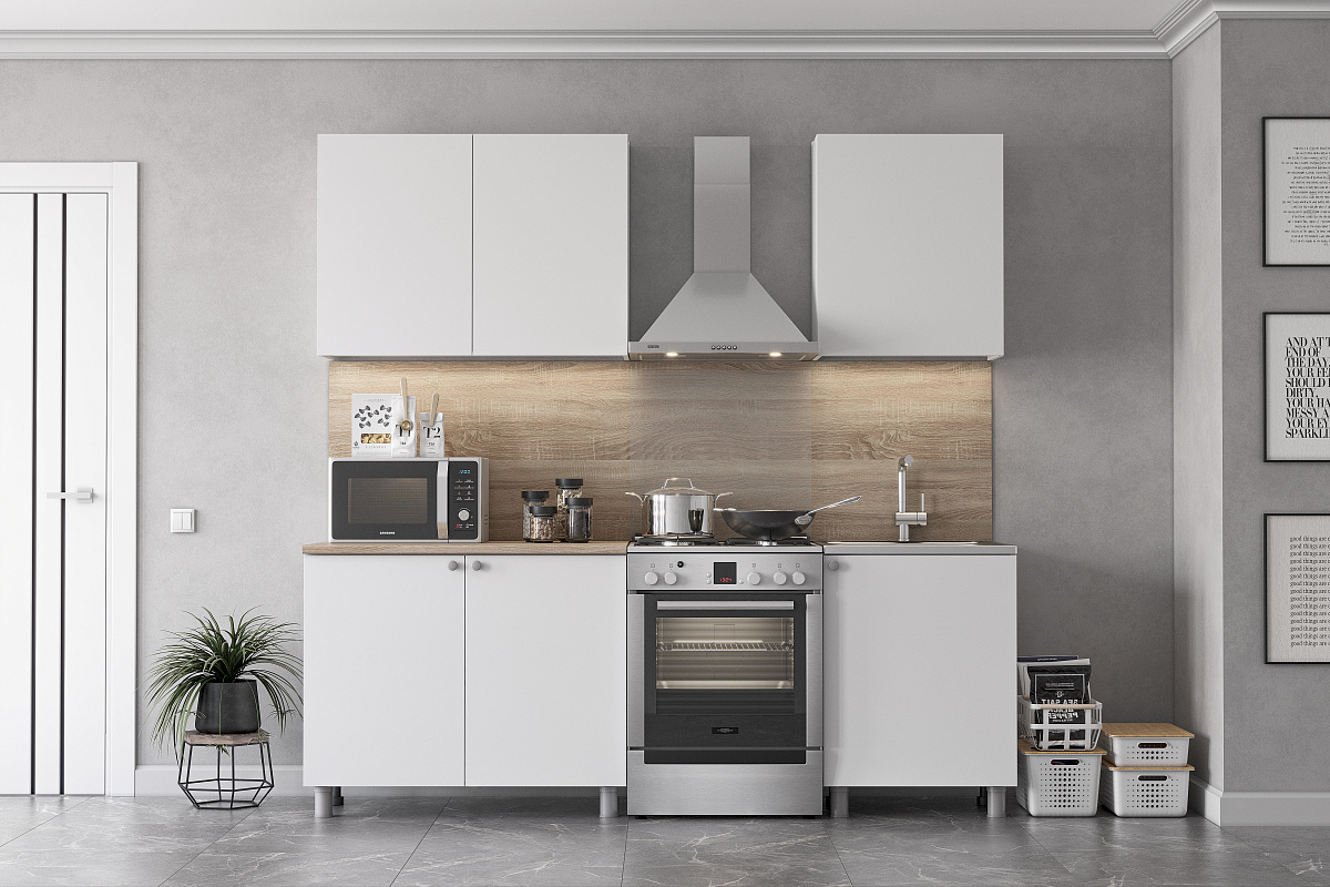 Кухонный гарнитур NN Мебель "КГ-6" Серия 2 (1,6 м) Белый текстурный/Дуб сонома - фото