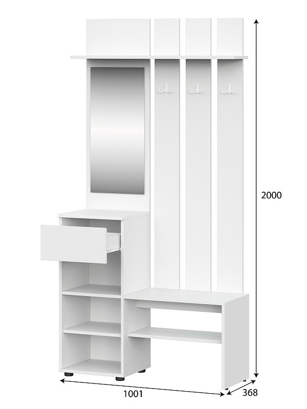 Вешалка NN Мебель (МС Токио) Серия 2 Белый текстурный, с зеркалом - фото3