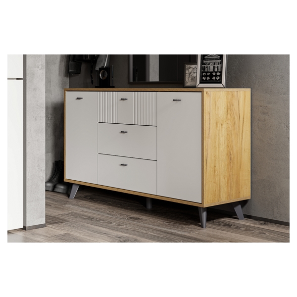 Комод SV-МЕБЕЛЬ (МС Милан К) Дуб Золотой/Белый матовый, 3 ящ. 2 ств. - фото3