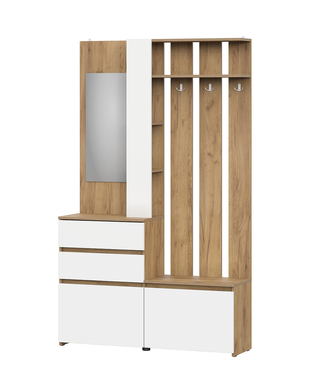 Вешалка NN Мебель (МС Некст К) Дуб Золотой/Белый, с зеркалом - фото