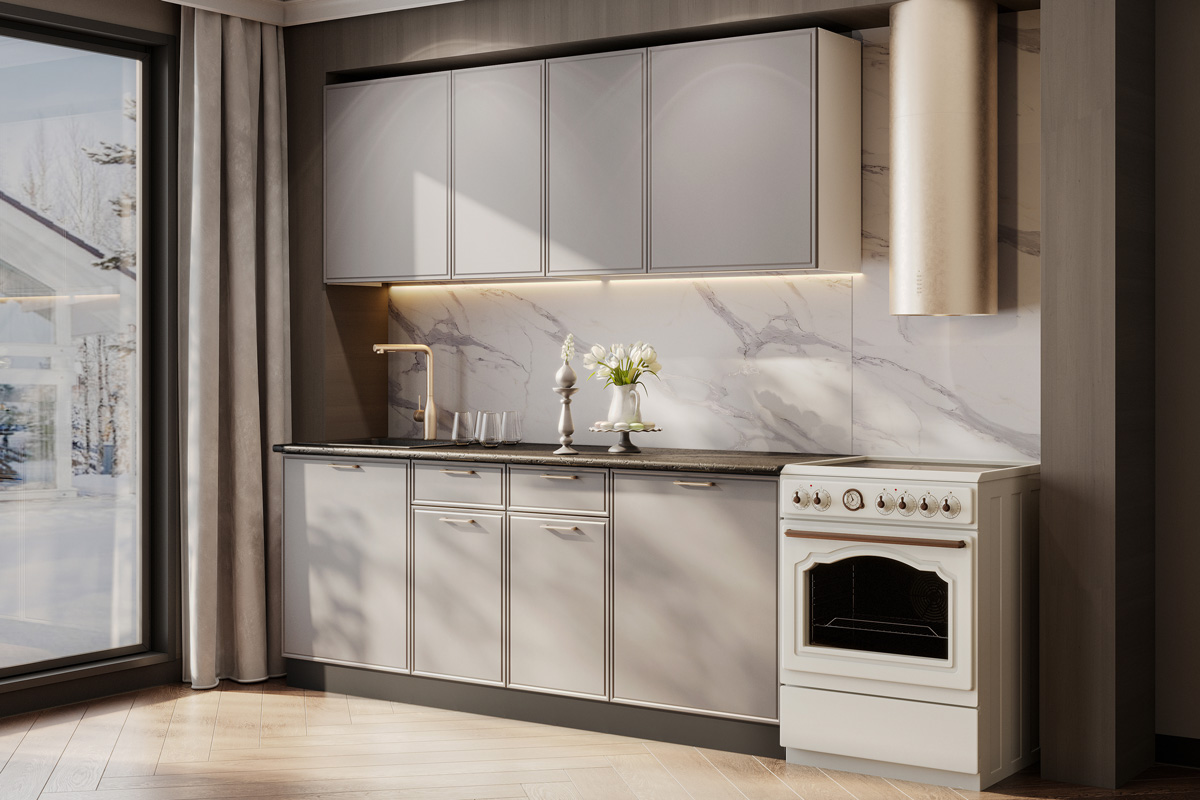 Кухонный гарнитур NN-Мебель "Адель К" 2,0м Белый/Нео/Черный - фото