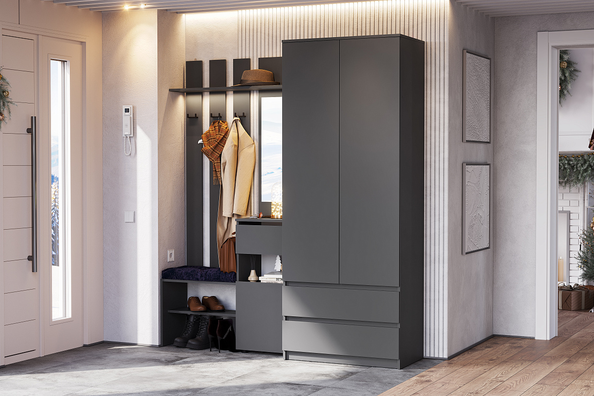 Шкаф NN Мебель (МС Денвер К) Серия 2 Графит серый, двухстворчатый с 2 ящ. - фото2