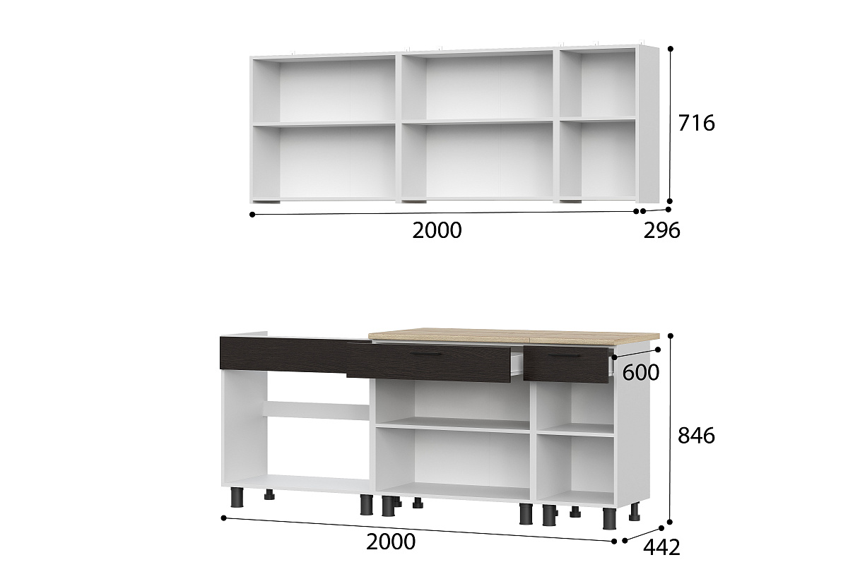 Кухонный гарнитур NN Мебель "КГ-2" Серия 2 (2,0 м) Белый/Дуб Венге/Дуб Сонома - фото3