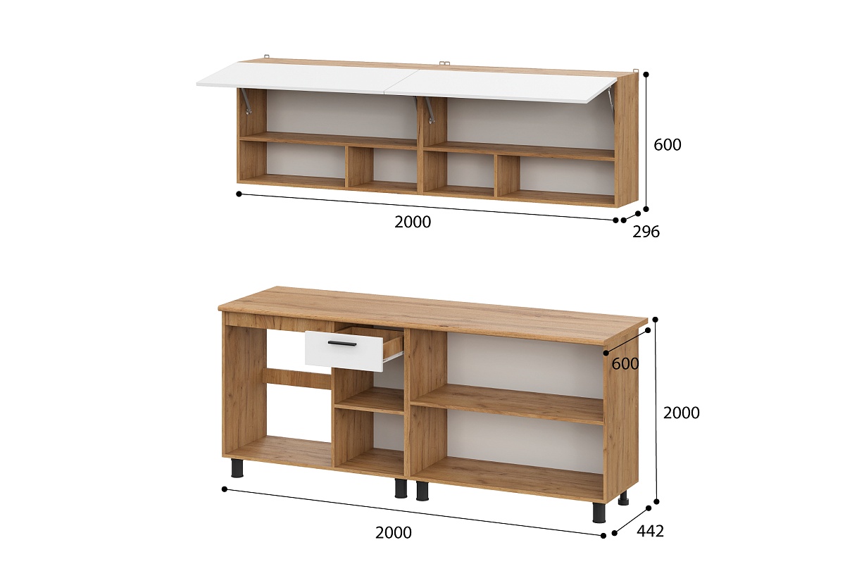 Кухонный гарнитур NN Мебель "Монако K" Серия 2 (2,0 м) Дуб Золотой/Белый матовый/Дуб Вотан - фото3