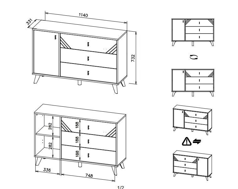 Комод NN Мебель (МС Байкал К) Дуб Золотой/Графит, 3 ящика (со створкой) (SAFE) - фото2