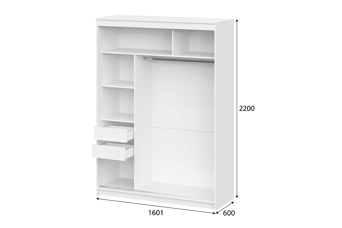 Шкаф-купе NN Мебель К ШКП-3 (1,6) Белый текстурный (серия 2) - фото2
