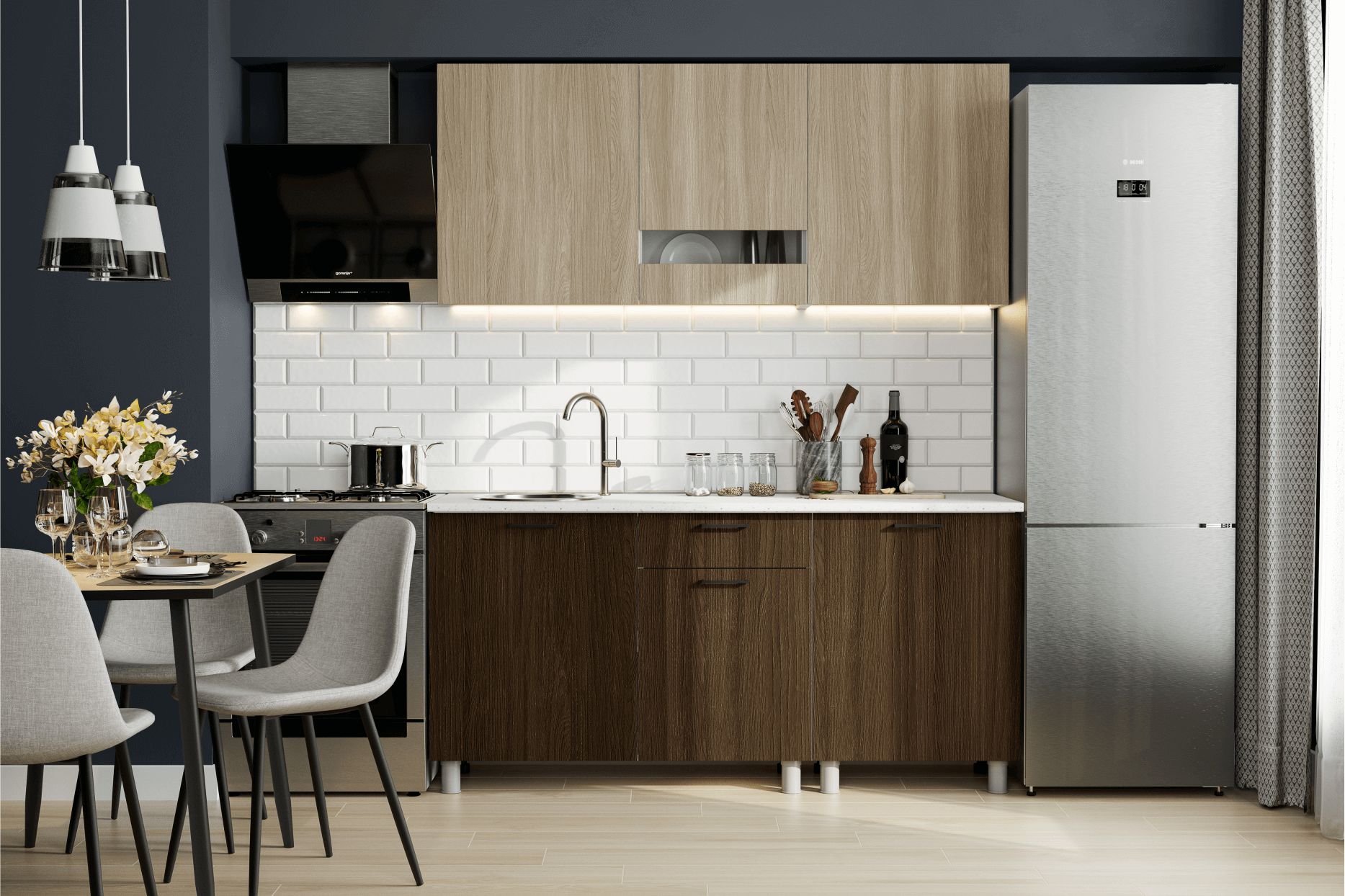 Кухонный гарнитур SV-МЕБЕЛЬ "Розалия" Серия2 (1,7 м) Ясень Шимо св./Ясень Шимо т./столешница Антарес - фото