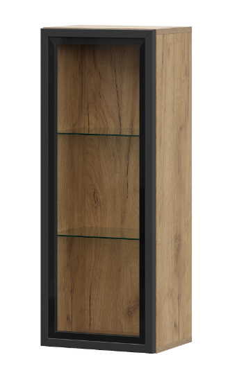 Шкаф навесной SV-МЕБЕЛЬ (МС Милан К) Дуб Золотой/Черный, со стеклом - фото