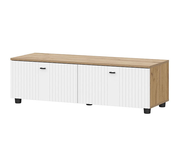 Тумба для ТВ SV-МЕБЕЛЬ (МС Милан К) Дуб Золотой/Белый матовый, со створками - фото