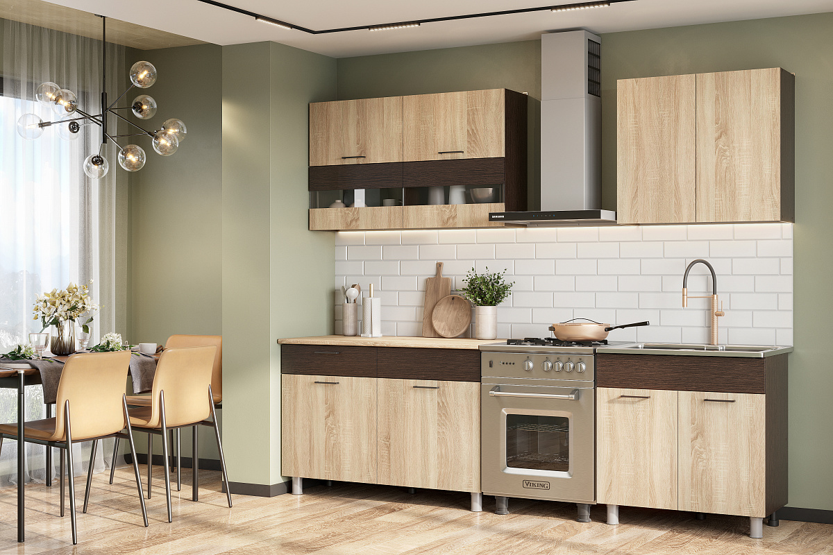 Кухонный гарнитур NN Мебель "Босфор" (2,0 м) Дуб Венге/Дуб Венге/Дуб Сонома/Дуб Сонома - фото