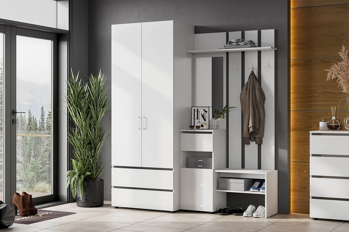 Вешалка NN Мебель (МС Токио) Серия 2 Белый текстурный, с зеркалом - фото4