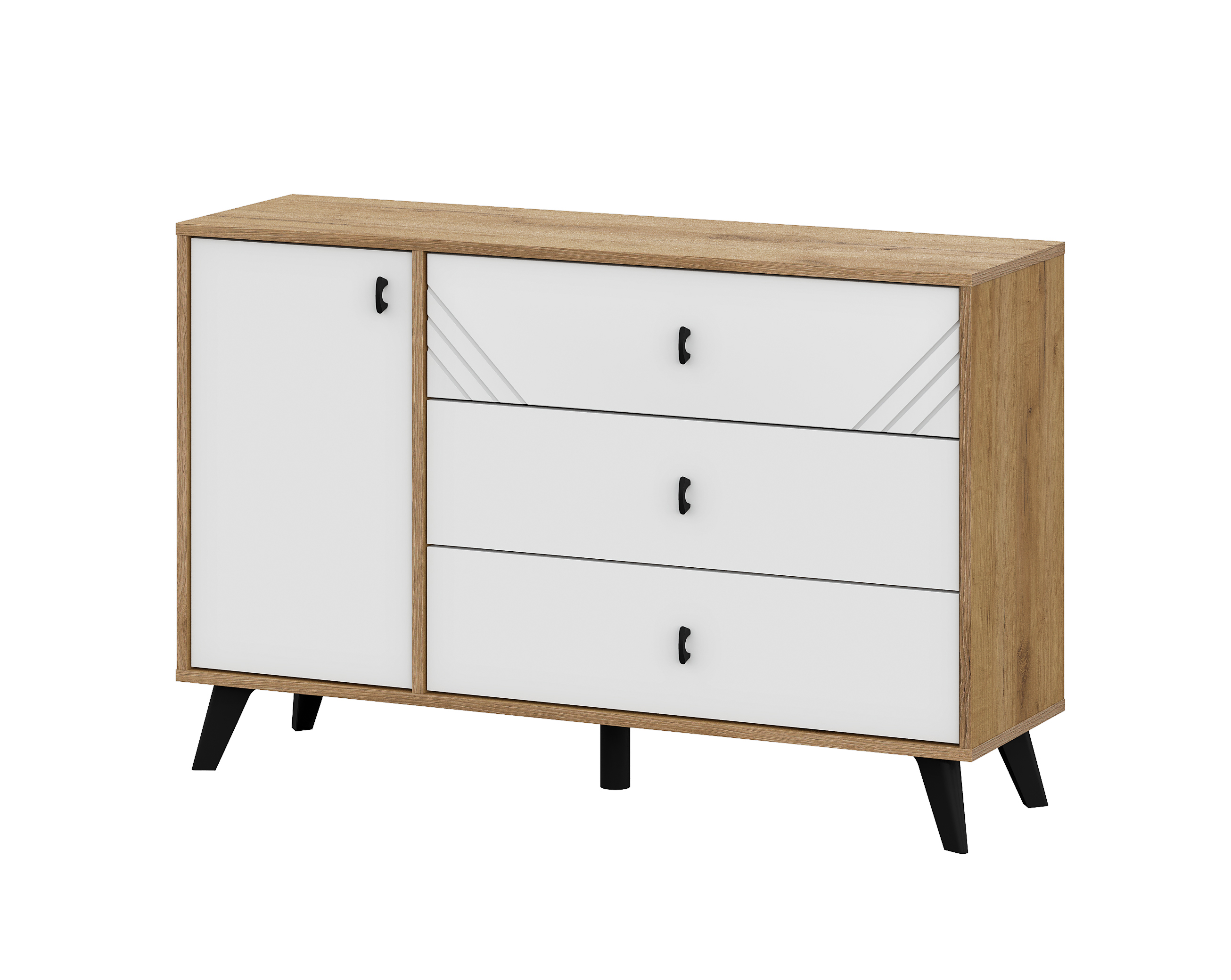 Комод NN Мебель (МС Байкал К) Дуб Золотой/Белый матовый, 3 ящика (со створкой) (SAFE) - фото